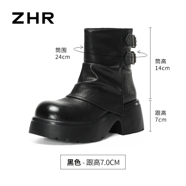13823019.【ZHR则则】短靴圆头套脚厚底女鞋[PU]