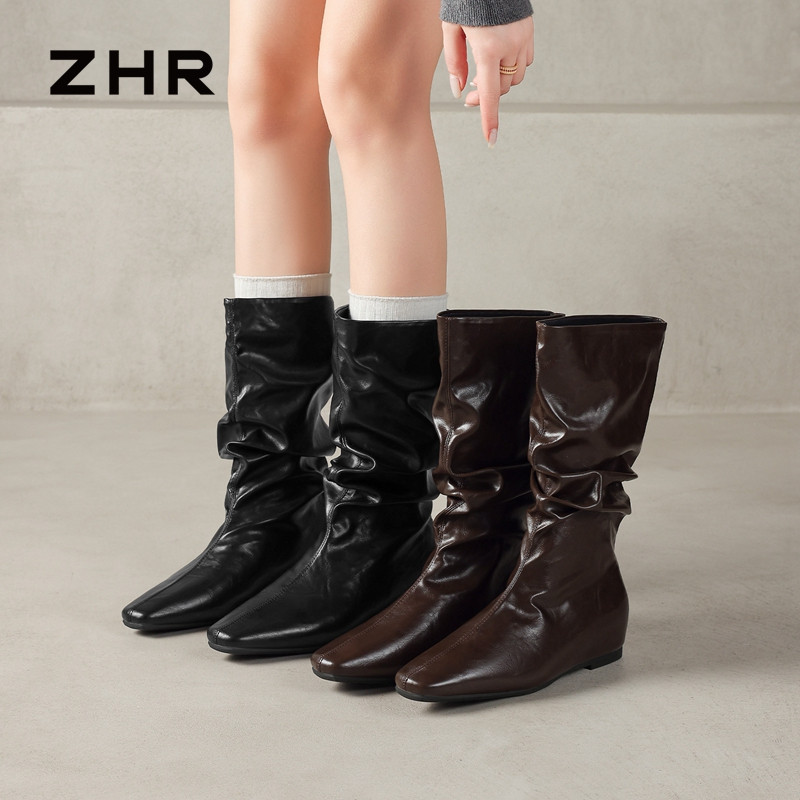 13822985.【ZHR则则】短靴方头套脚厚底女鞋[PU]