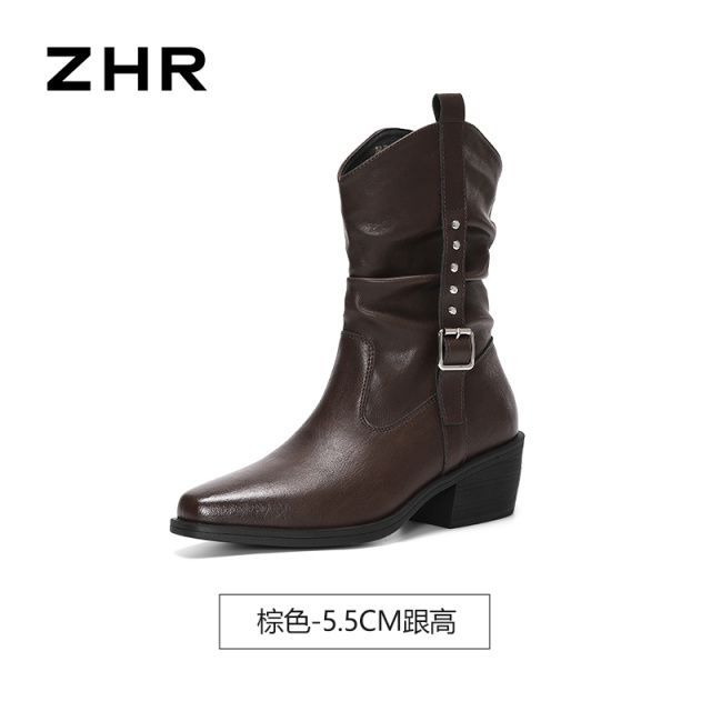 13822983.【ZHR则则】西部靴方头套脚厚底女鞋[PU]