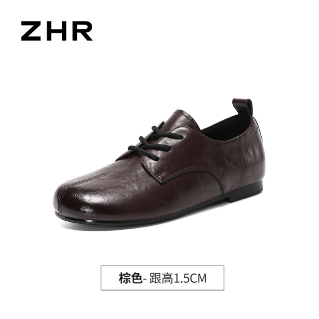 13823006.【ZHR则则】深口单鞋圆头系带平底女鞋[PU]