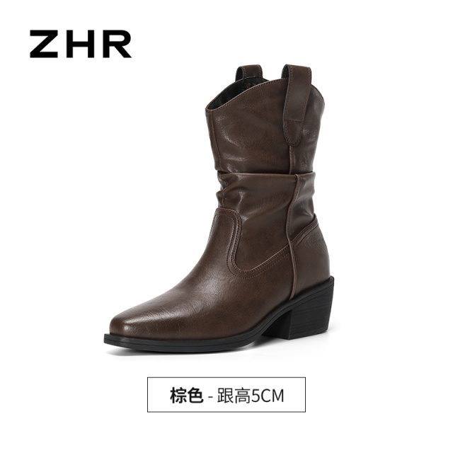 13823016.【ZHR则则】西部靴圆头套脚厚底女鞋[PU]