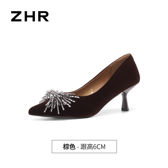 13823531.【ZHR则则】高跟单鞋尖头套脚细跟女鞋[金丝绒]