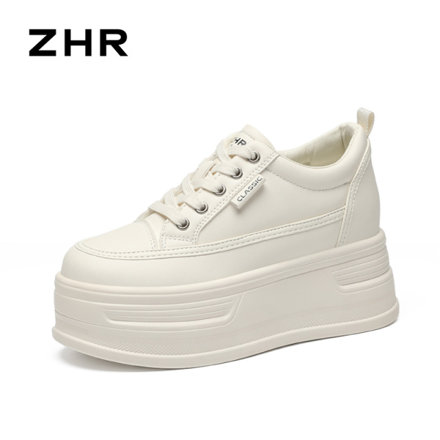 13823523.【ZHR则则】内增高小白鞋圆头系带厚底女鞋[PU]