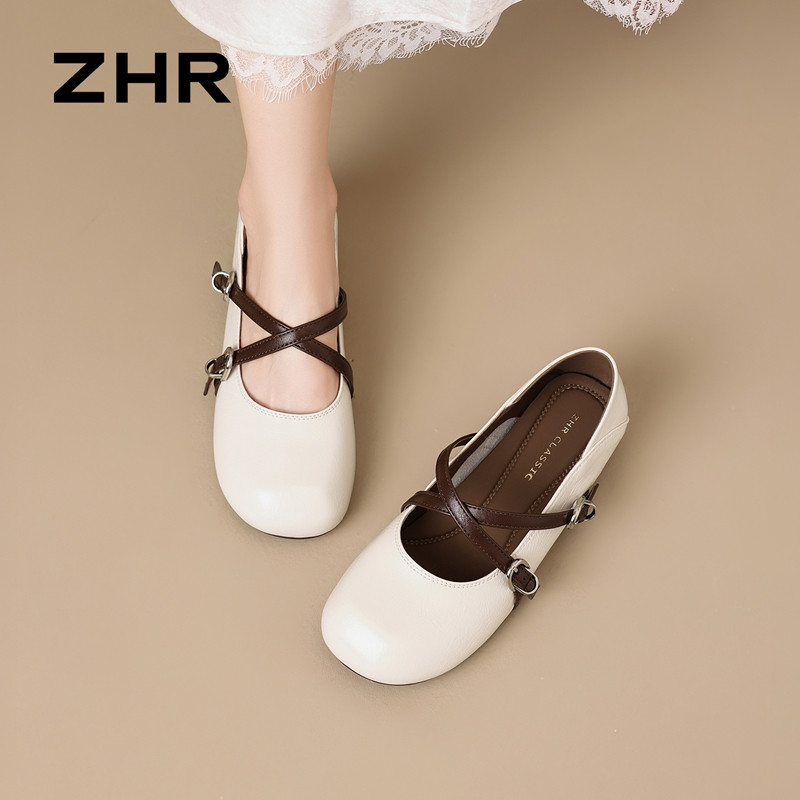 13823030.【ZHR则则】玛丽珍鞋圆头搭扣平底女鞋[PU]