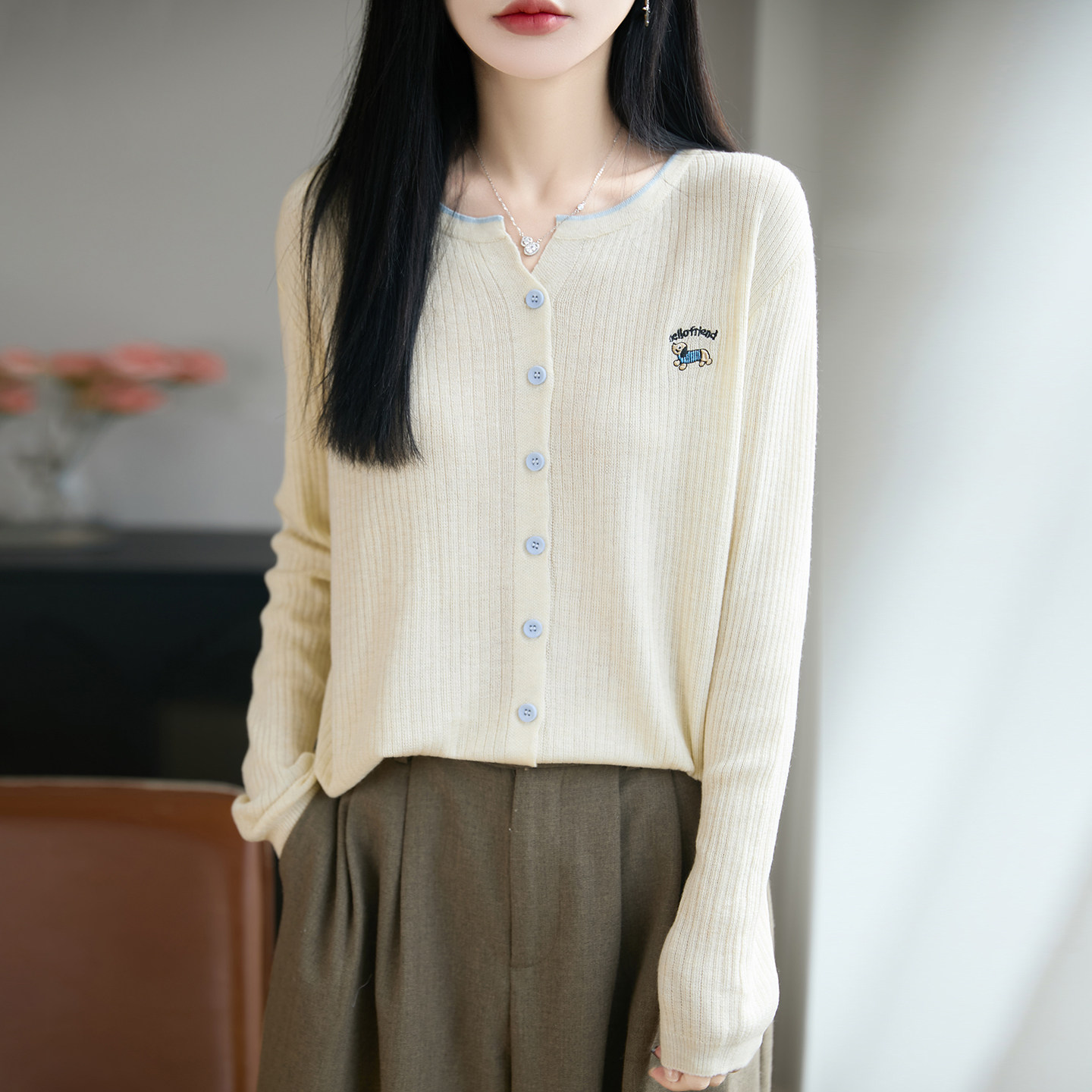 13824636.丹芙娅设计感针织开衫女2026新款韩系穿搭宽松上衣秋季女装薄款毛衣外套