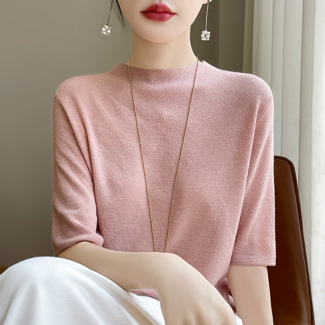 13824638.丹芙娅冰丝针织短袖女式T恤女爆款宽松打底衫显瘦大码女装上衣