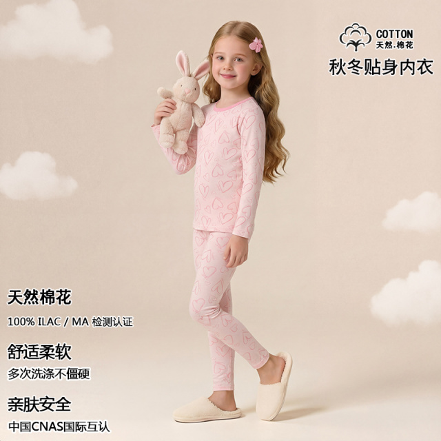 13826054.猫人女童内衣套装儿童纯棉秋衣秋裤女孩全棉棉毛衫棉毛裤圆领秋冬季新