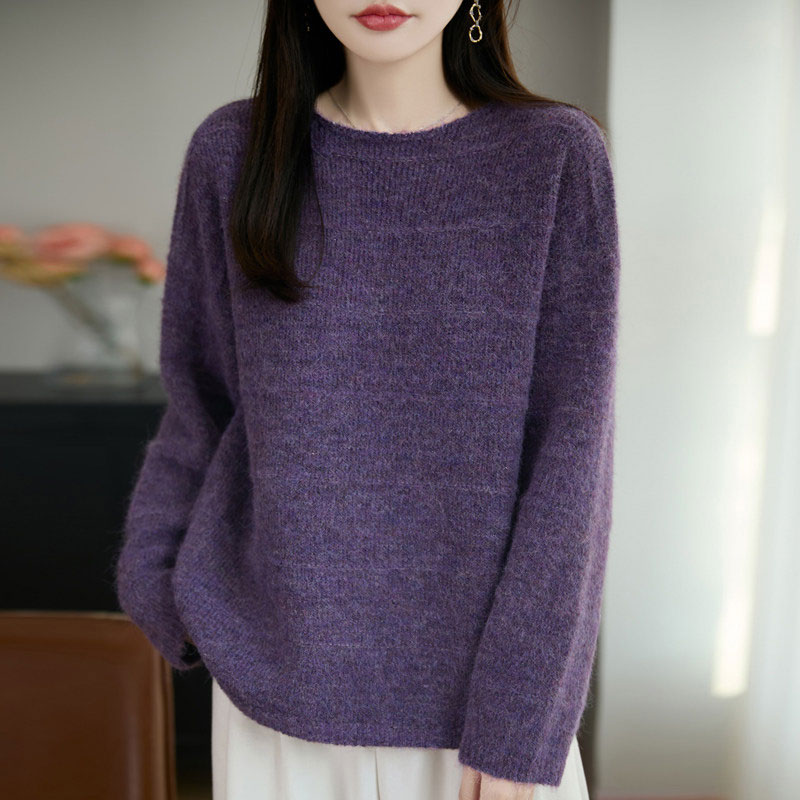 13824635.丹芙娅慵懒风今年流行的新款毛衣打底衫宽松洋气时尚简约圆领针织衫上衣