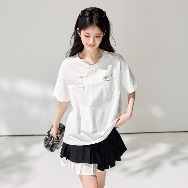 13830397.CHOCOOLATE新中式盘扣设计宽松版短袖t恤休闲女式上衣