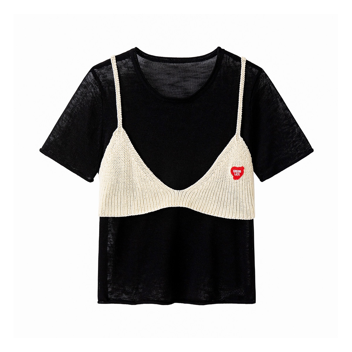 13829888.CHOCOOLATE夏季短袖针织衫两件套设计感甜美减龄上衣女