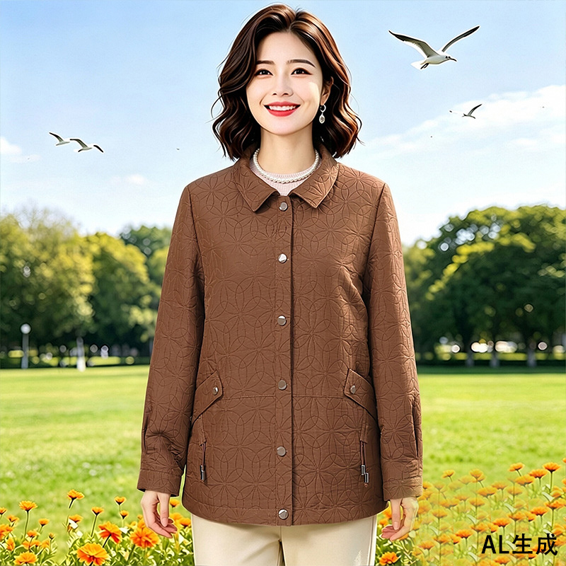 13831132.妈妈装翻领高级感提花时尚外套BBHM58221