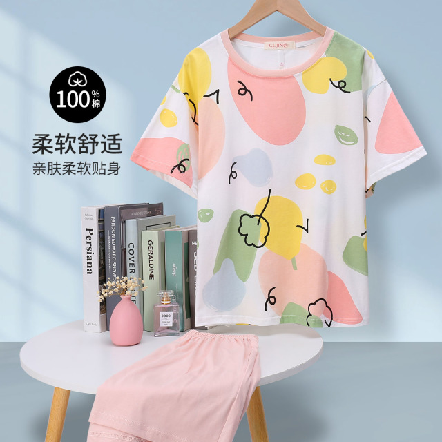 13830423.【纯棉短袖款】古今爱她睡衣女夏薄可外穿睡衣短袖套装女士家居服