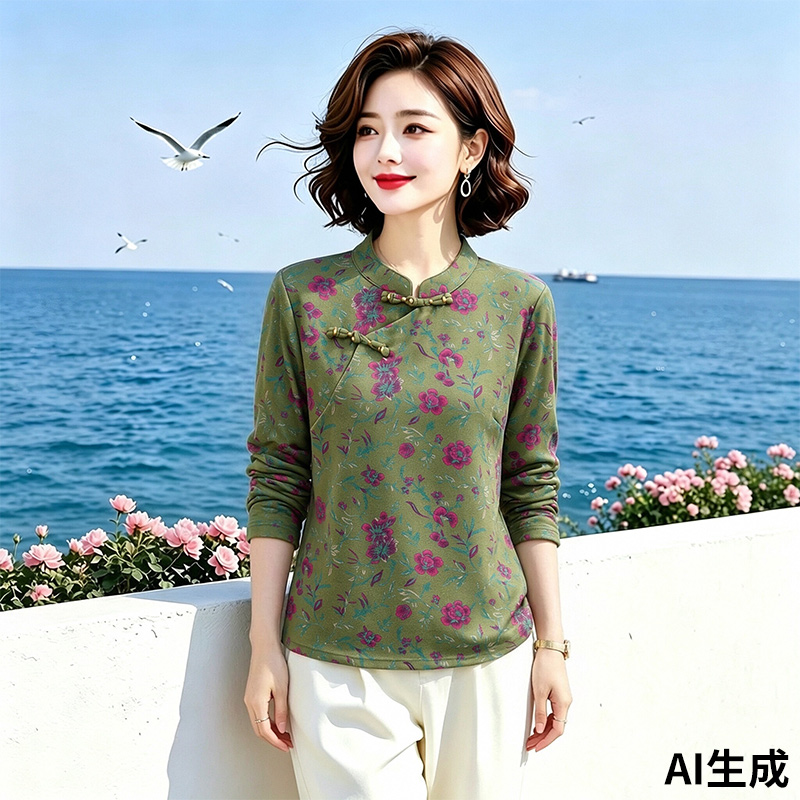 13831118.妈妈装中式国风印花时尚长袖T恤B8HFR8318