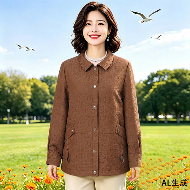 13831132.妈妈装翻领高级感提花时尚外套BBHM58221