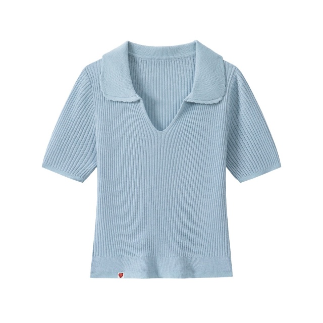 13829896.CHOCOOLATE极简风翻领短袖针织衫夏季韩系小清新女上衣
