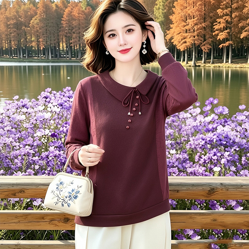 13831095.妈妈装设计感拼接撞色时尚长袖T恤B8HXSL2620