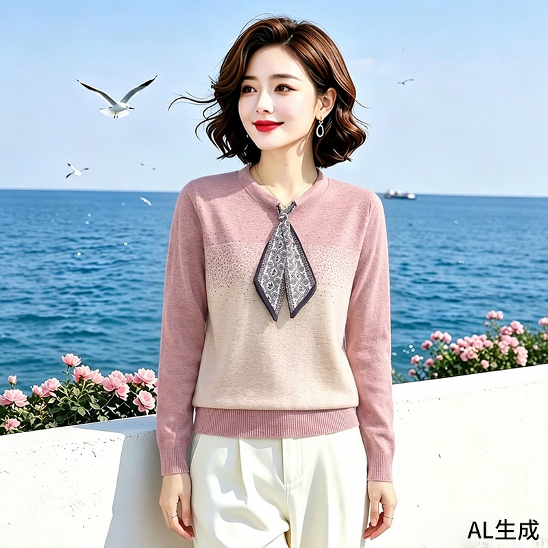 13831115.妈妈装时尚撞色围巾领针织毛衣B8HYD6167