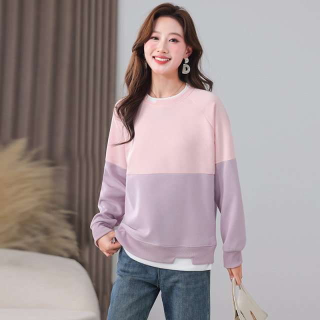 13832028.七玻威春秋上新女式时尚减龄撞色圆领休闲卫衣【七玻威女装QD】