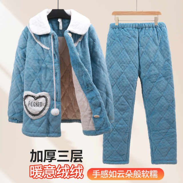 13836610.捡漏【加厚三层波丝绒】女士家居服睡衣翻领带毛球设计软绵亲肤