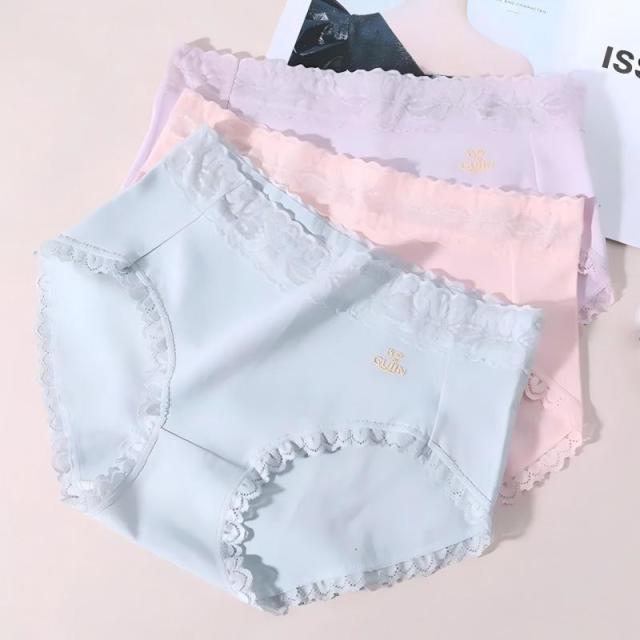 13836605.【高腰收腹】3条装内裤女性感蕾丝棉质抑菌透气三角裤女士内裤