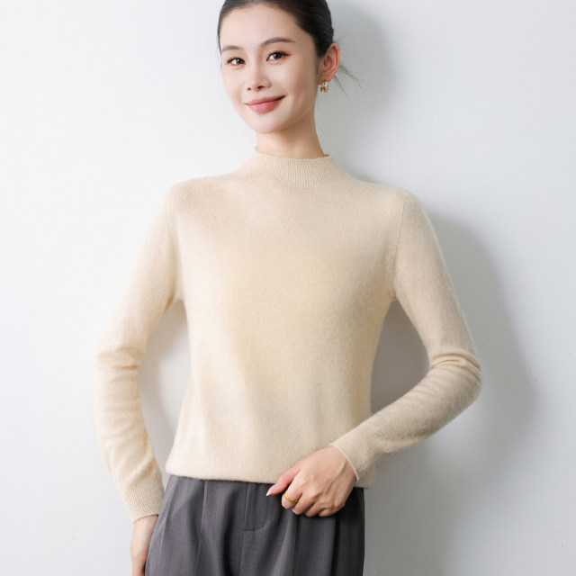 13836885.丹芙娅半高领打底衫女长袖内搭针织衫上衣秋冬季宽松外穿基础款中领毛衣