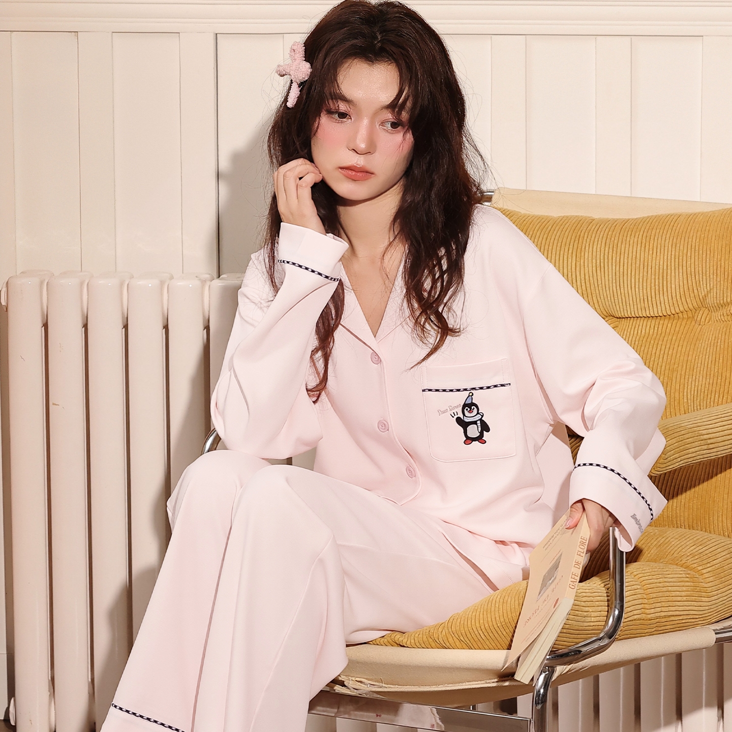 13836938.猫人睡衣女款新款冬高级感纯棉女士长袖浅黄家居服套装春秋季