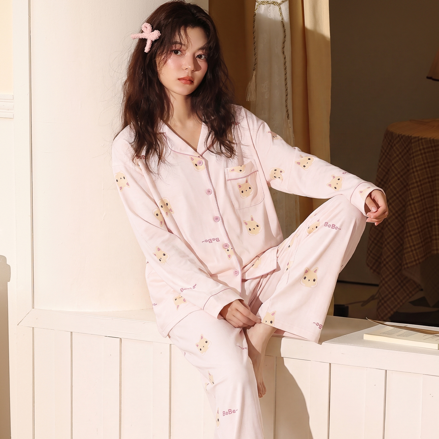 13836930.猫人睡衣女款新款高级感秋春季纯棉女士长袖轻眠家居服套装秋