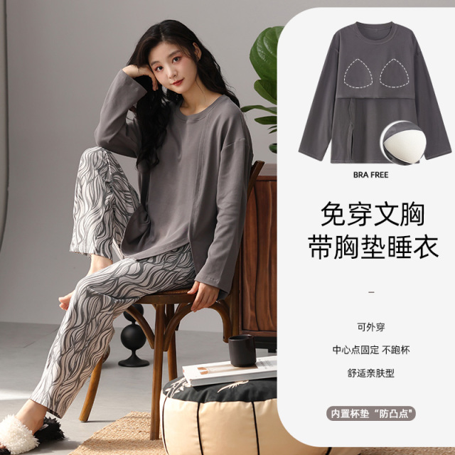 13837820.派邦奴冬季新款女士圆领套头纯棉睡衣套装fd