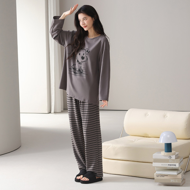 13837826.派邦奴纯棉套头时尚大方灰色简约长袖女士家居服fd
