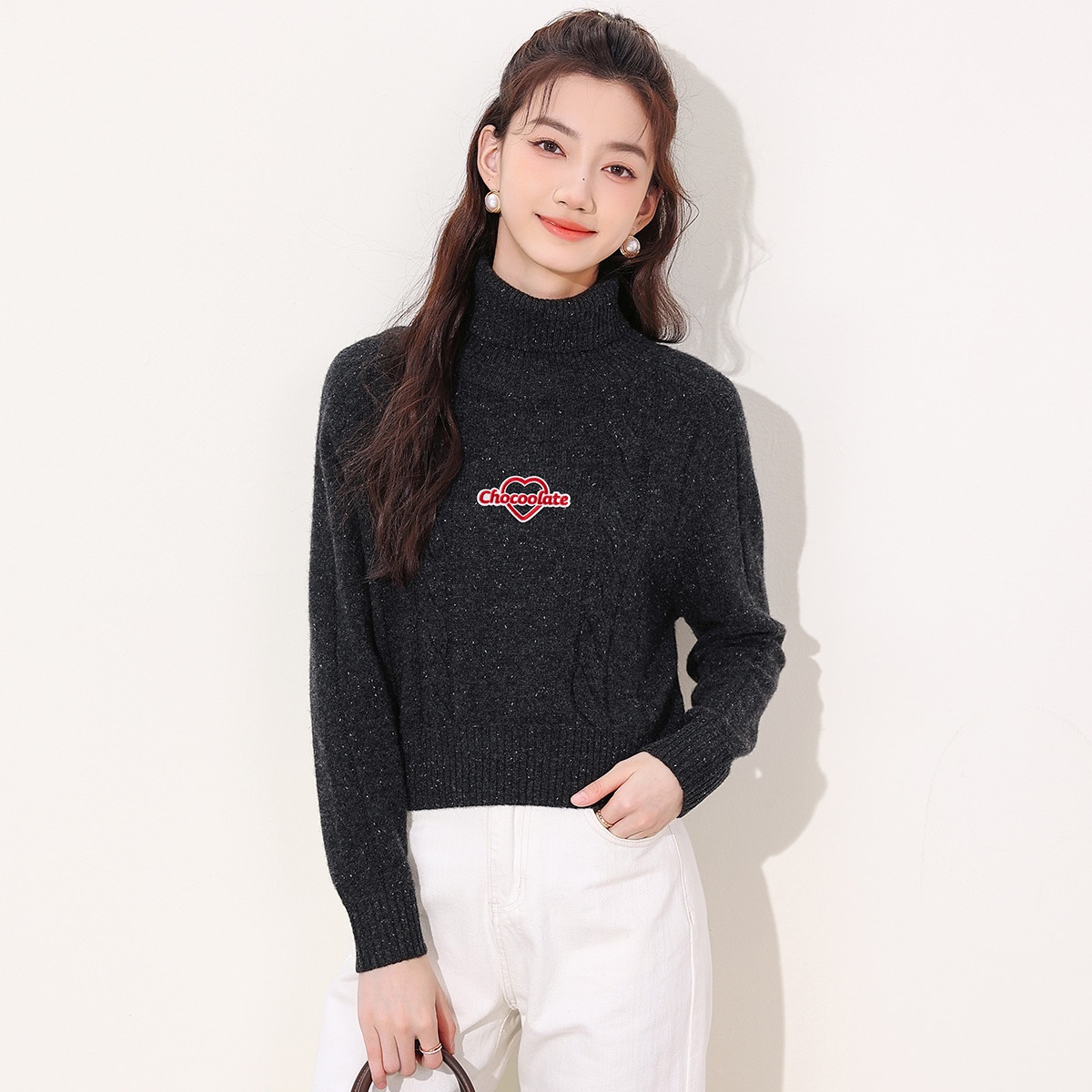 13841399.it CHOCOOLATE休闲高领女秋季保暖针织衫纯羊毛衫