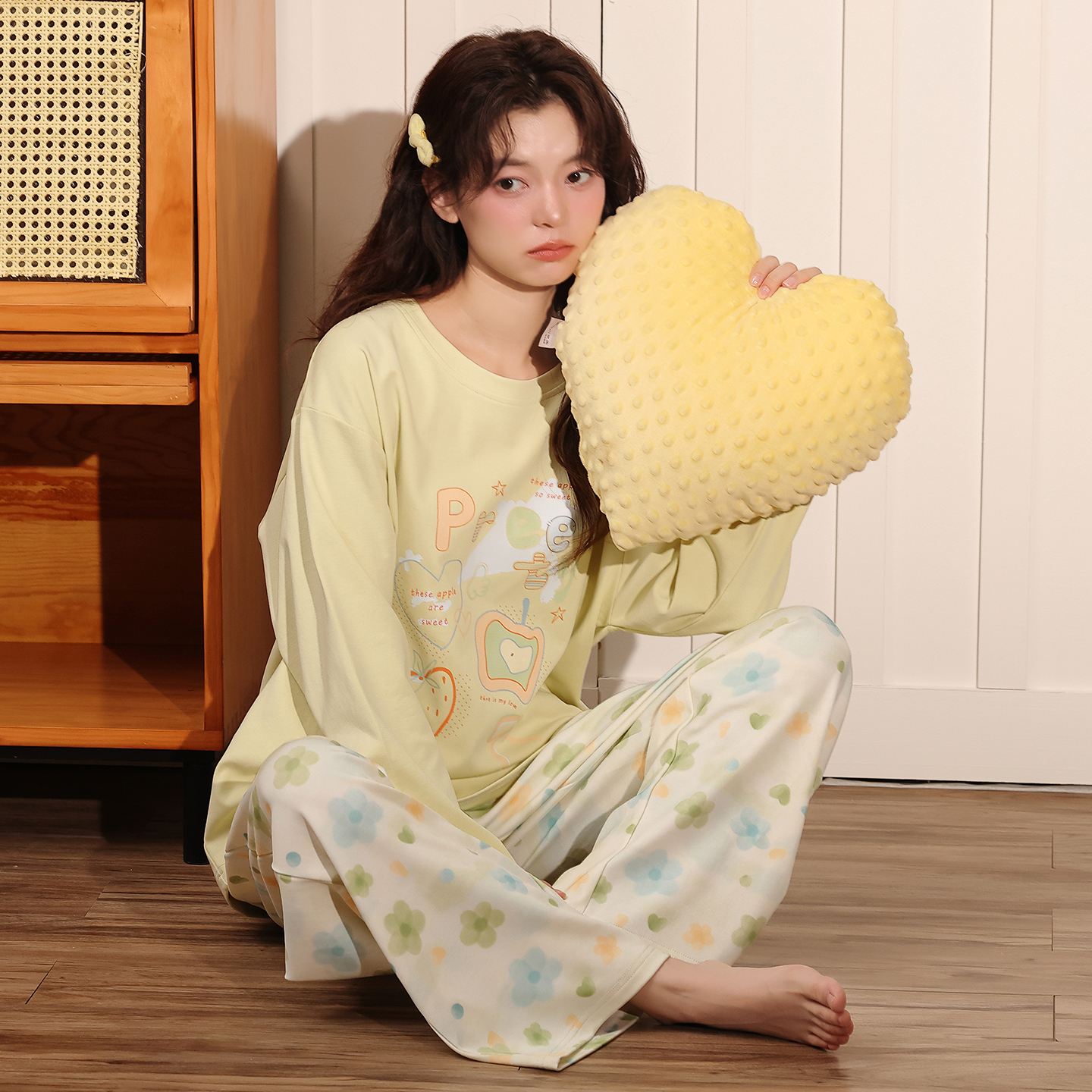 13839754.猫人纯棉睡衣女士春秋季新款长袖长裤套头可外穿家居服套装女