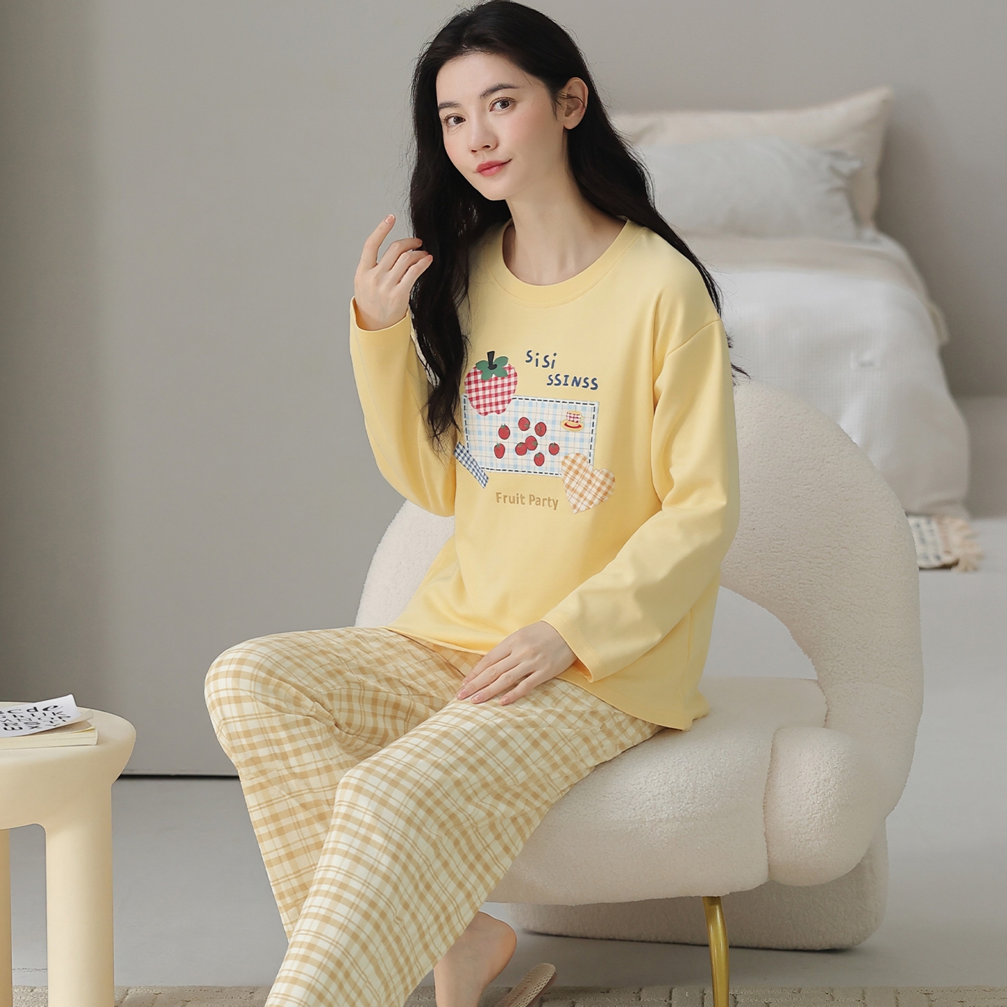 13839699.猫人睡衣女款春夏100%纯棉套装新款长袖长裤大码可外穿家居服