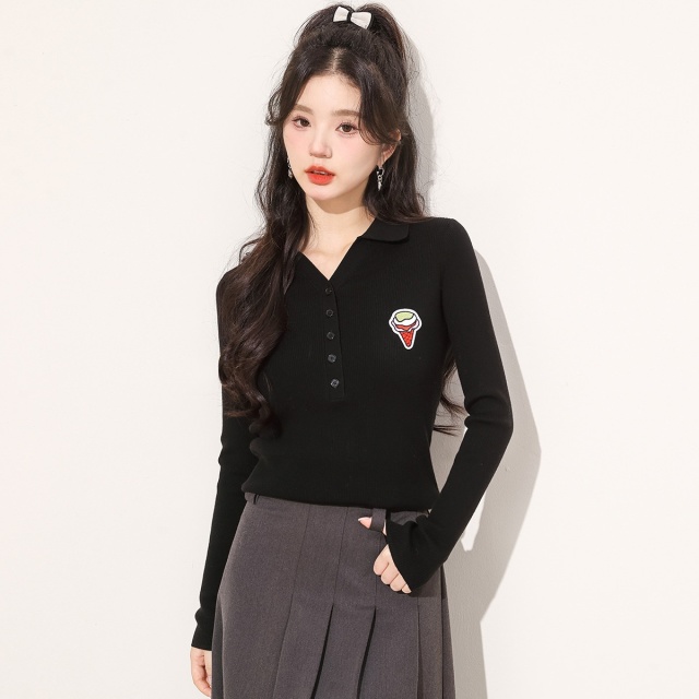 13841405.it CHOCOOLATE针织衫女秋季翻领长袖修身显瘦羊毛衫上衣女