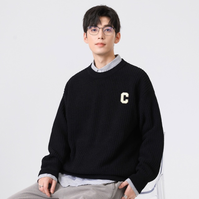13841492.it ccaabb秋冬套头衫男士毛衣纯色百搭潮流落肩袖