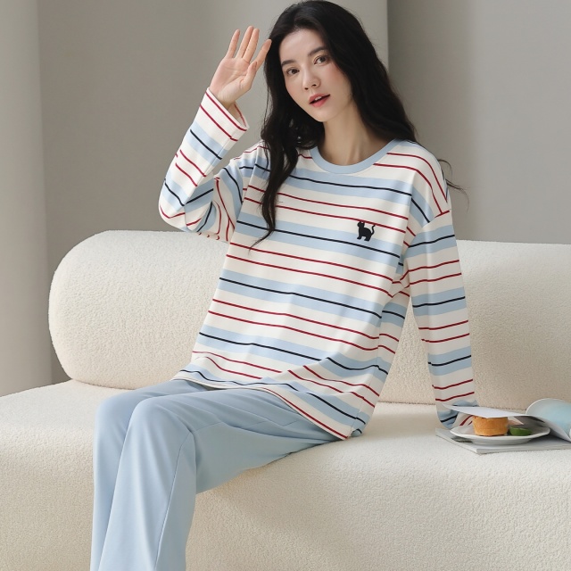 13839697.猫人睡衣女春秋季纯棉2025新款长袖长裤高级感休闲女士家居服套装