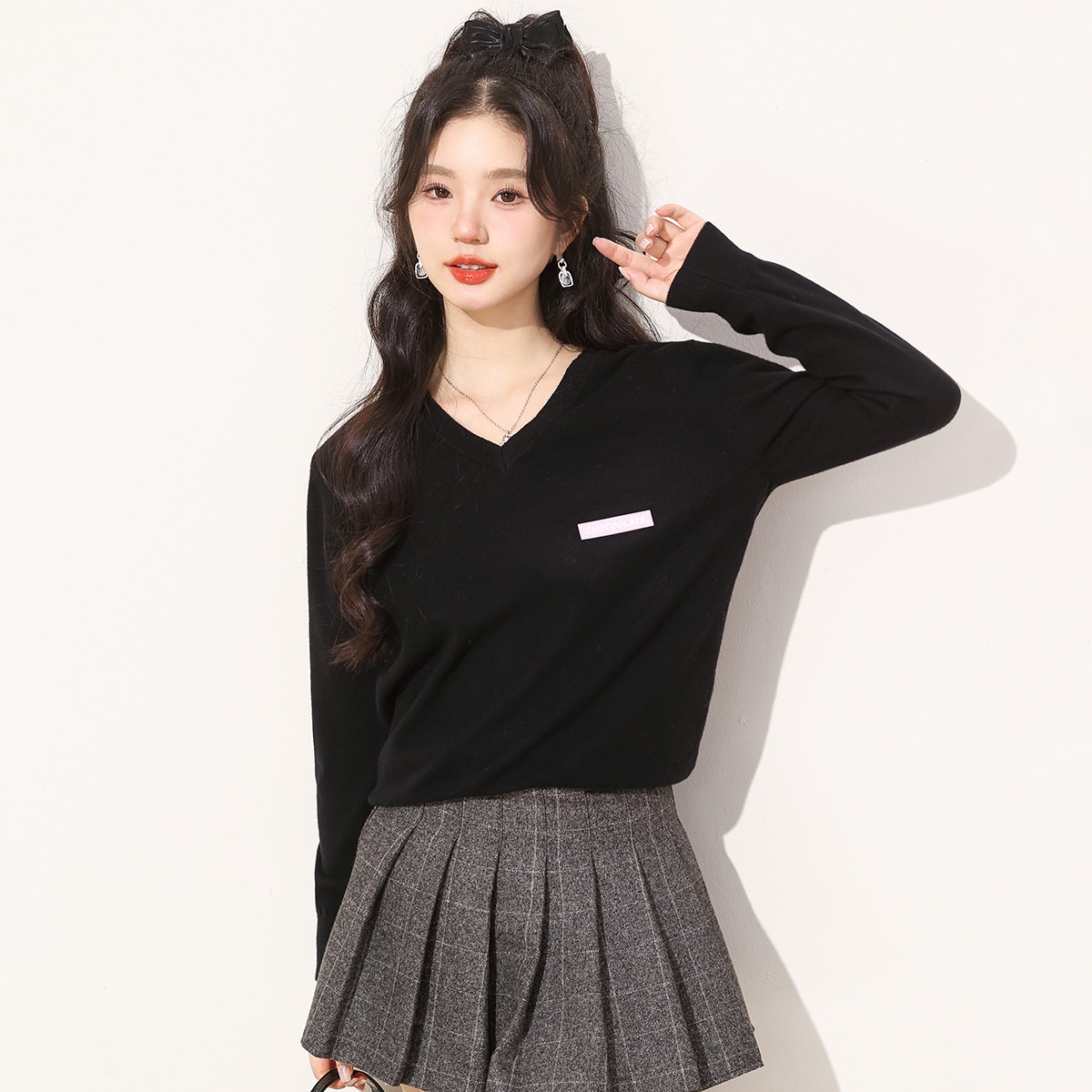 13841408.it CHOCOOLATE针织衫女秋季v领长袖百搭针织毛衣女