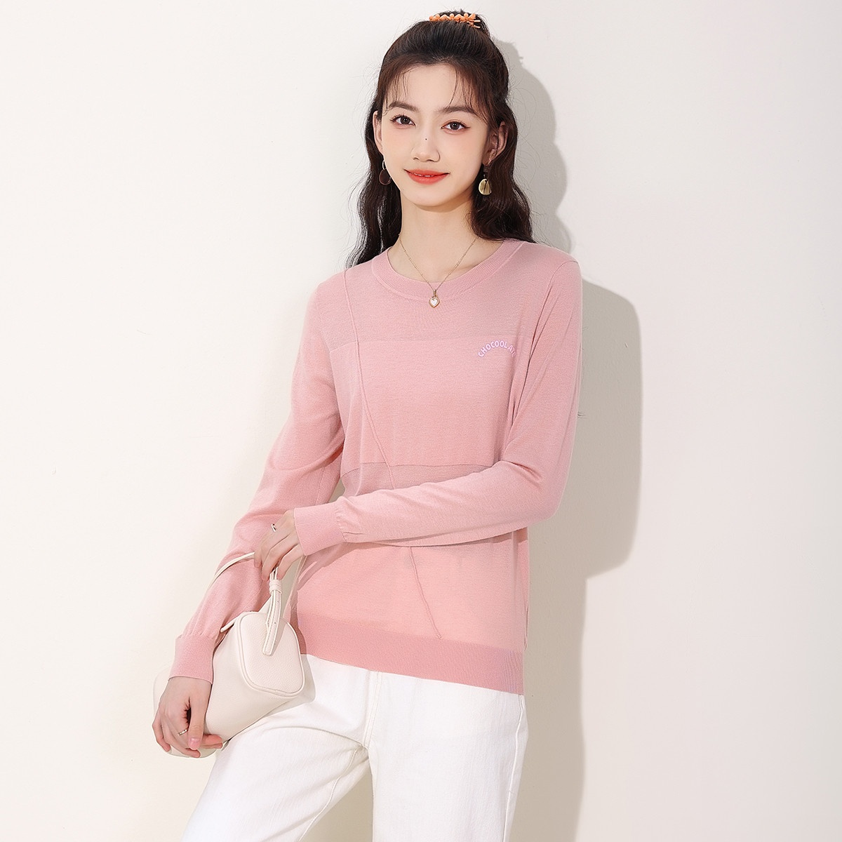 13841426.it CHOCOOLATE含羊绒桑蚕丝针织衫女秋季长袖上衣