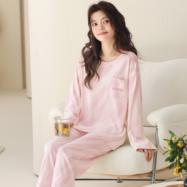 13839868.猫人睡衣女士春秋季款纯棉长袖新款家居服可外穿条纹圆领套头