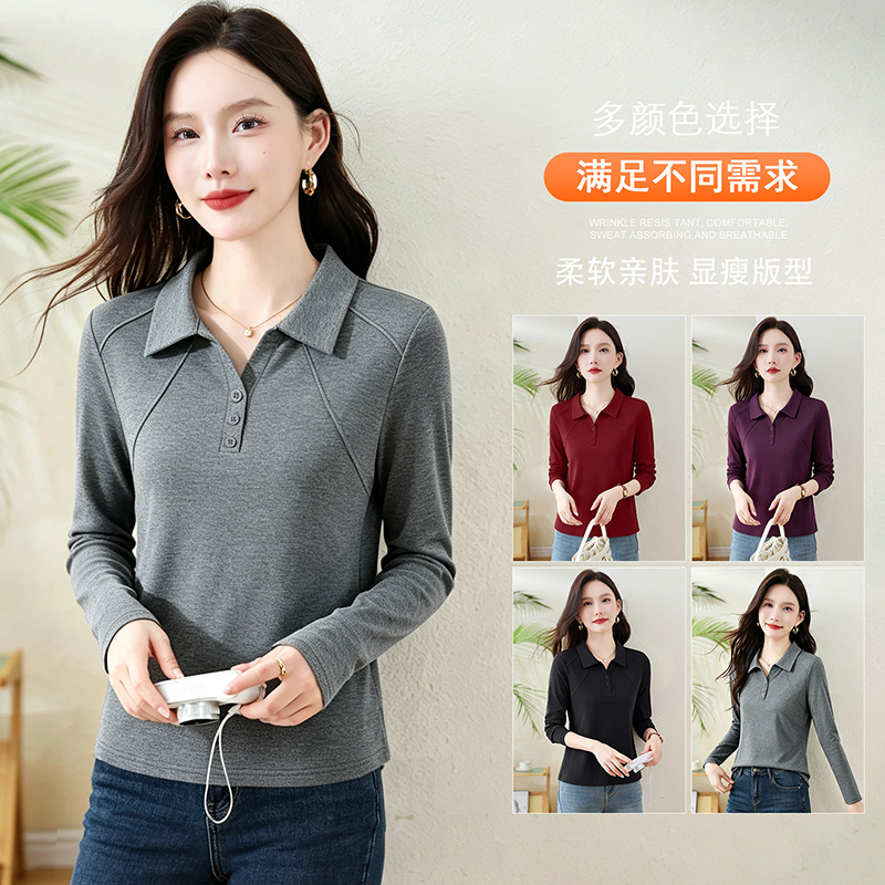 13839134.7-CHAOY春秋新款女式时尚气质翻领长袖T恤【7-CHAOY女装QD】