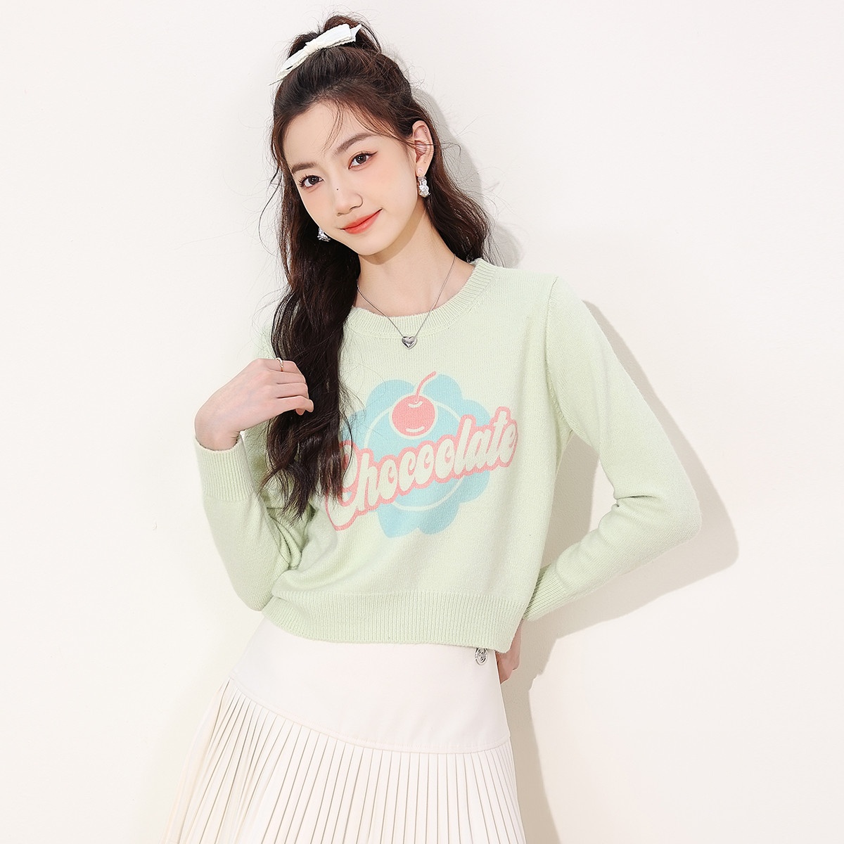 13841425.it CHOCOOLATE毛衣女秋季高级感圆领长袖印花针织衫