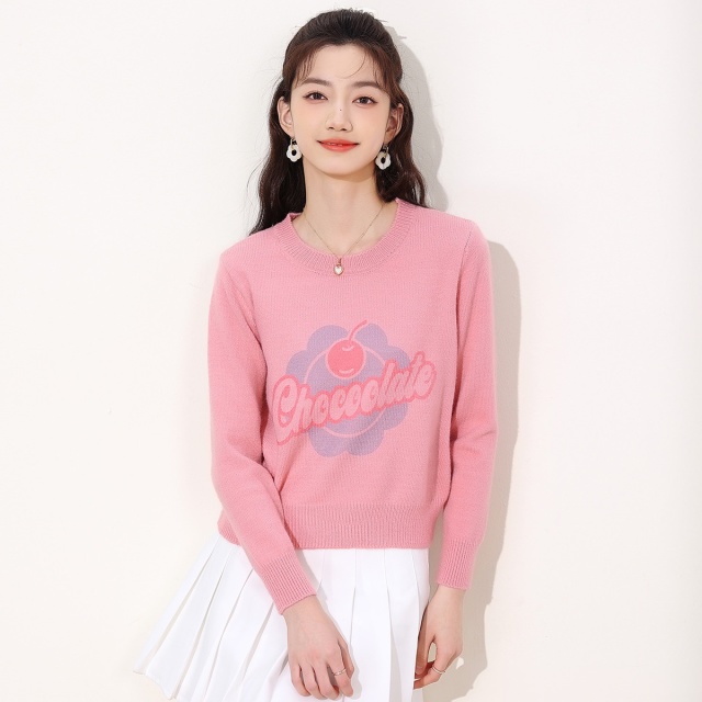 13841425.it CHOCOOLATE毛衣女秋季高级感圆领长袖印花针织衫