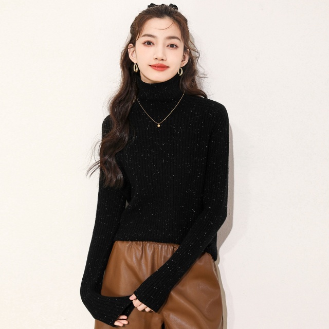 13841423.it ccaabb毛衫女秋季两翻高领休闲百搭针织衫毛衣含羊毛