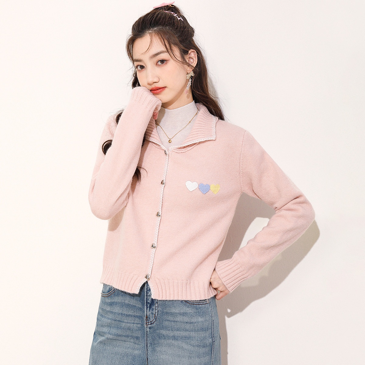 13841491.it ccaabb毛衣开衫女秋季翻领长袖外穿针织衫外套女