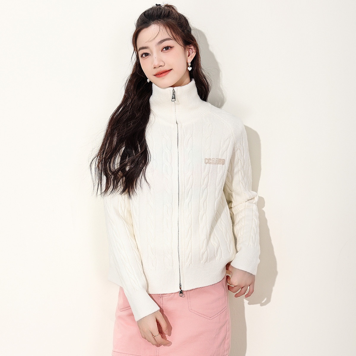 13841891.it ccaabb针织开衫女秋季翻领长袖纽花针织衫毛衣外套女
