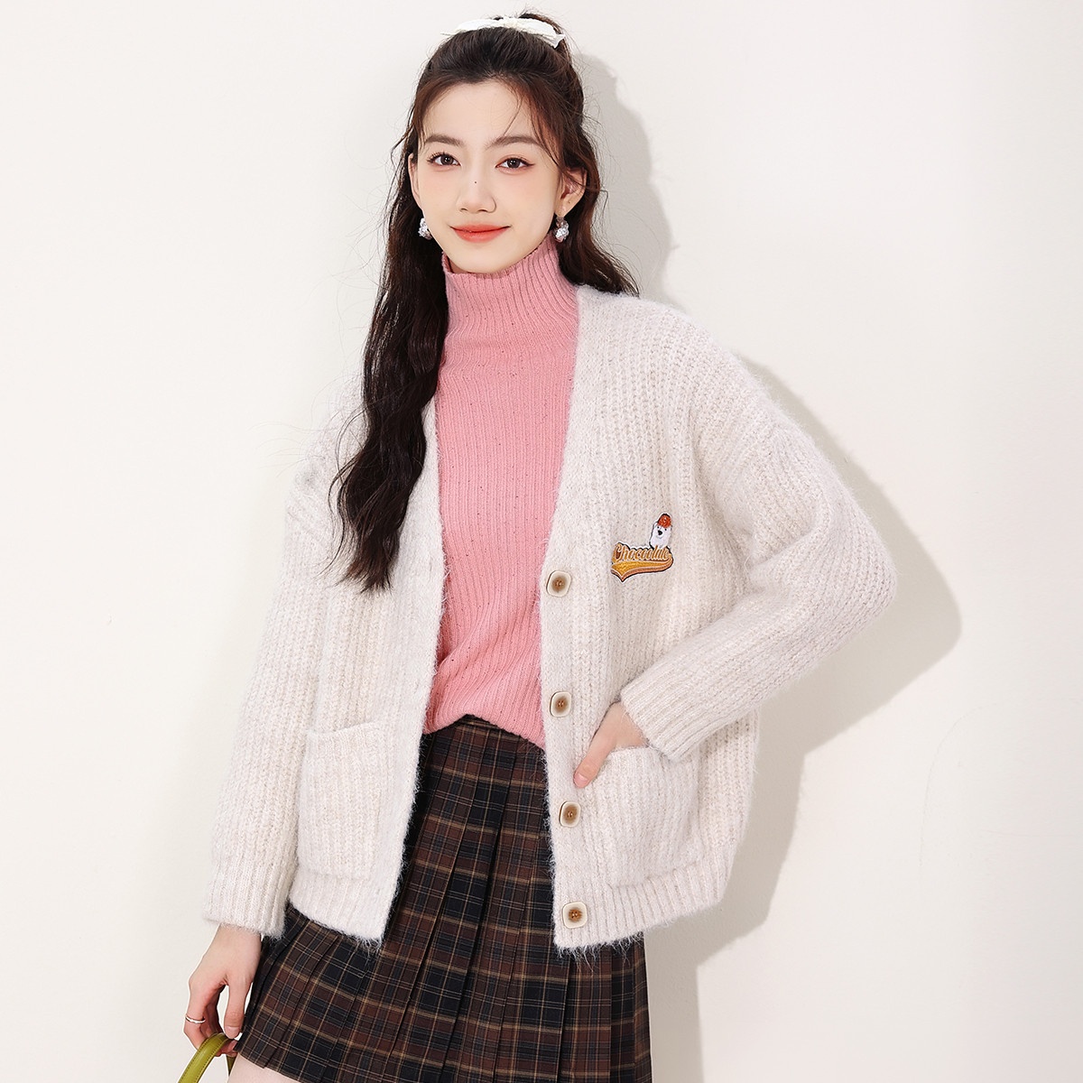 13841957.it CHOCOOLATE毛衣外套女秋季保暖v领长袖针织开衫女