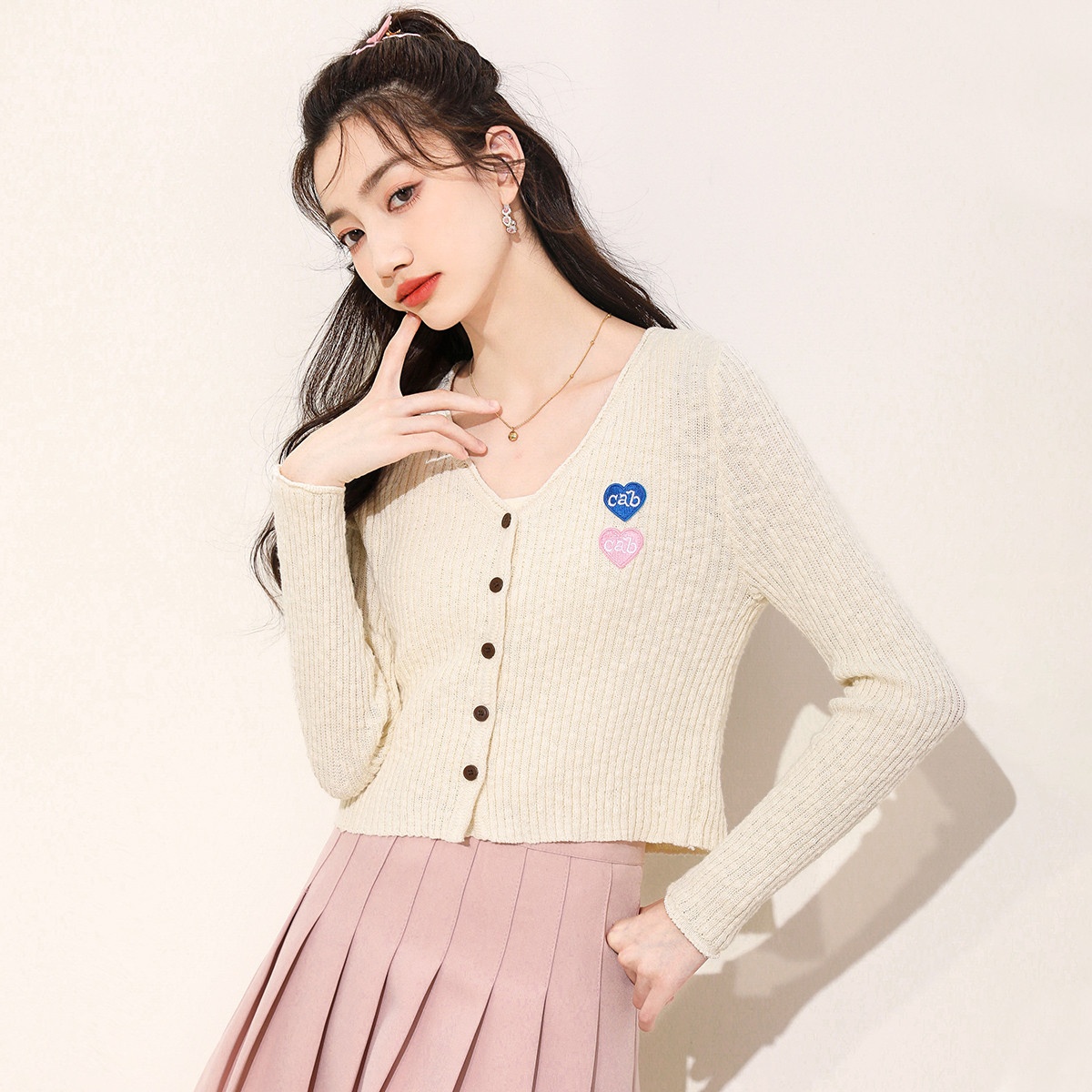 13841861.it ccaabb小个子短款针织开衫外套女秋季v领长袖开衫毛衣女