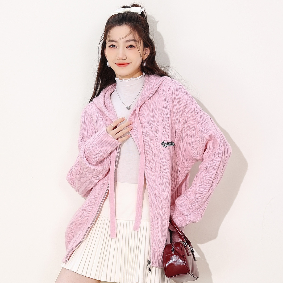 13841795.it CHOCOOLATE百塔休闲外套女春秋连帽开衫针织衫