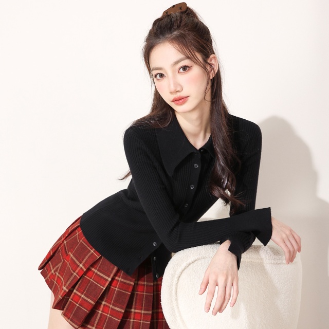 13841979.it CHOCOOLATE含羊毛开衫秋季休闲通勤翻领长袖针织衫女