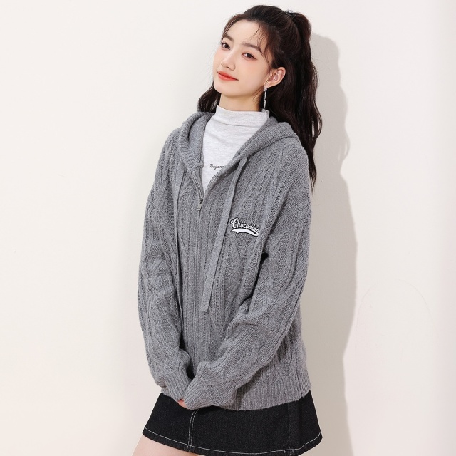 13841795.it CHOCOOLATE百塔休闲外套女春秋连帽开衫针织衫