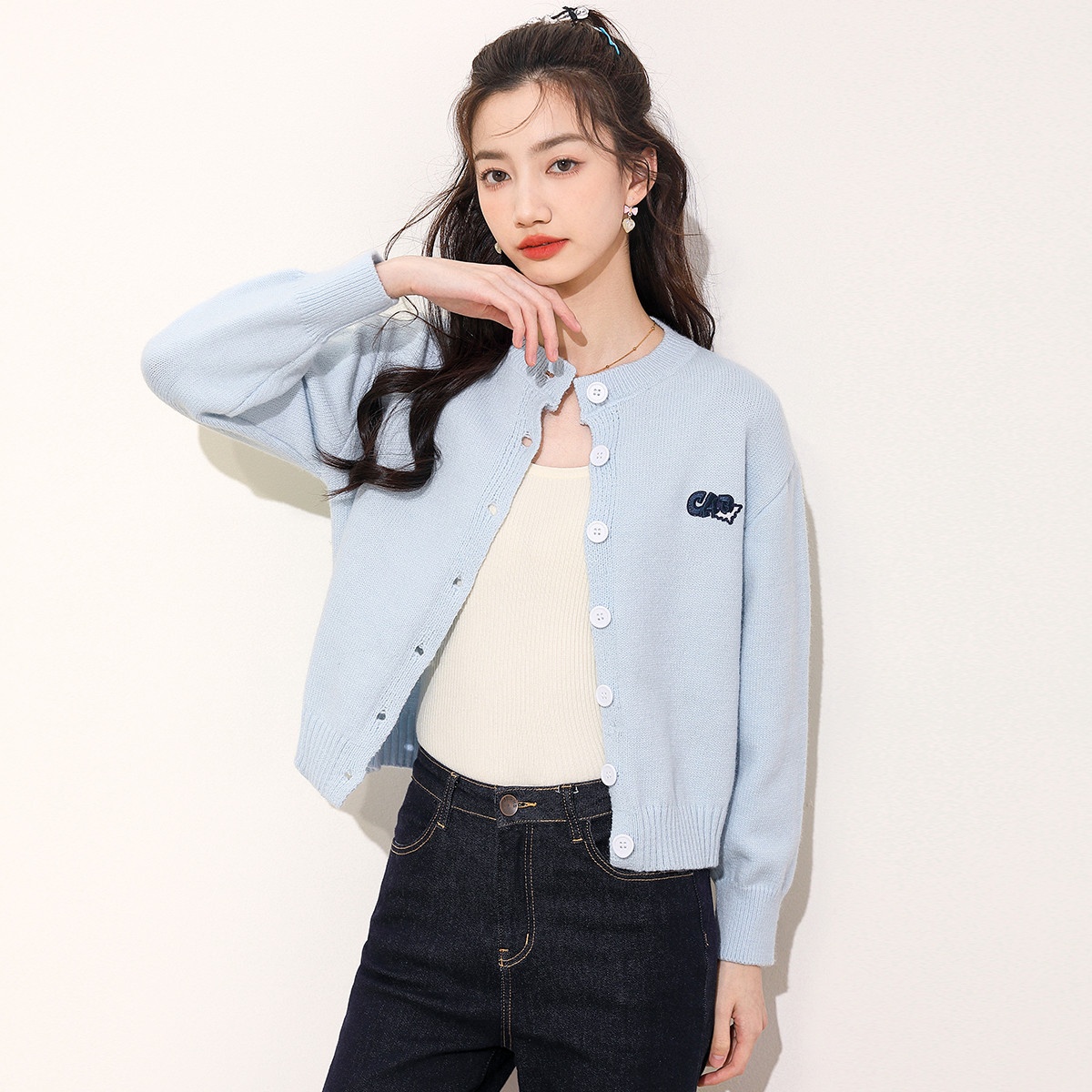 13841826.it ccaabb针织开衫毛衣女秋季圆领长袖针织衫外套女